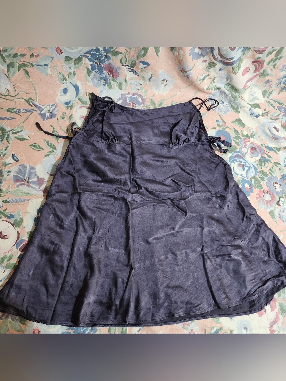 Victorias Secret Silk Slip Dress Chemise Size Medium Navy Purple Blue Side Ties